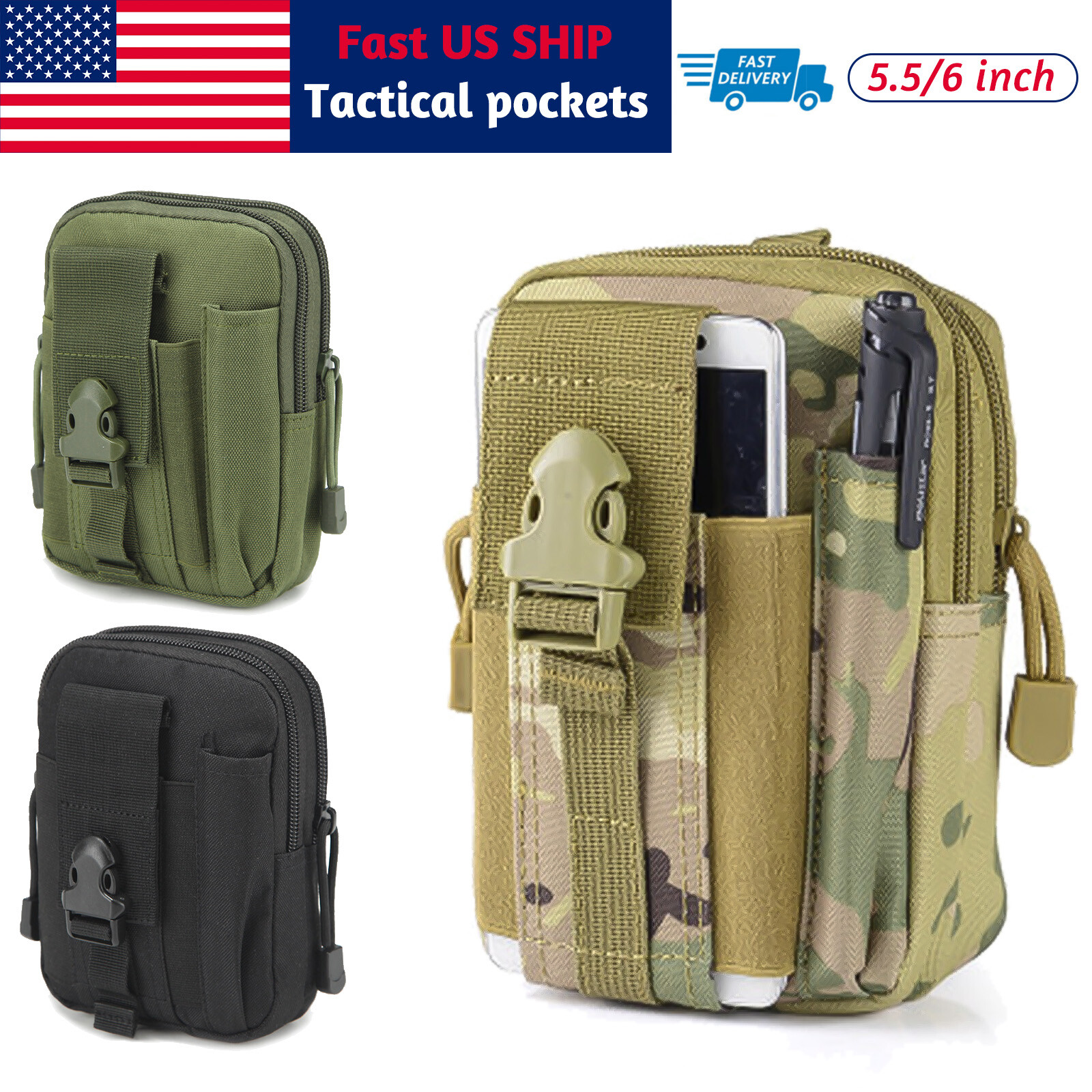 Tactical Molle Pouch EDC Multi-purpose Belt Waist Pack Bag Utility Phone Pocket