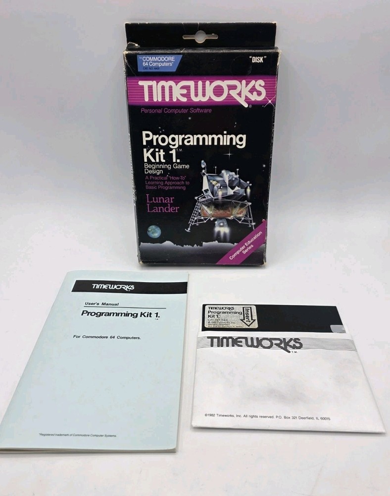 Timeworks Programming Kit 1 lunar lander Commodore 64 Computer Software Floppy