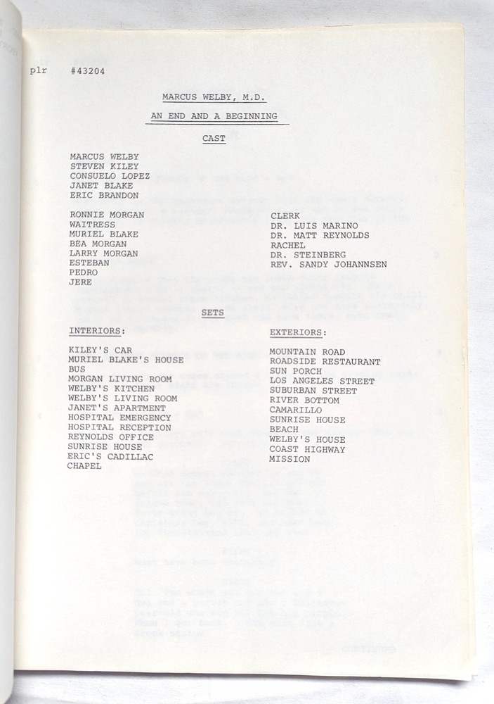 TV Script Marcus Welby MD "Brain Wash" S7 EP7 original 10/21/75