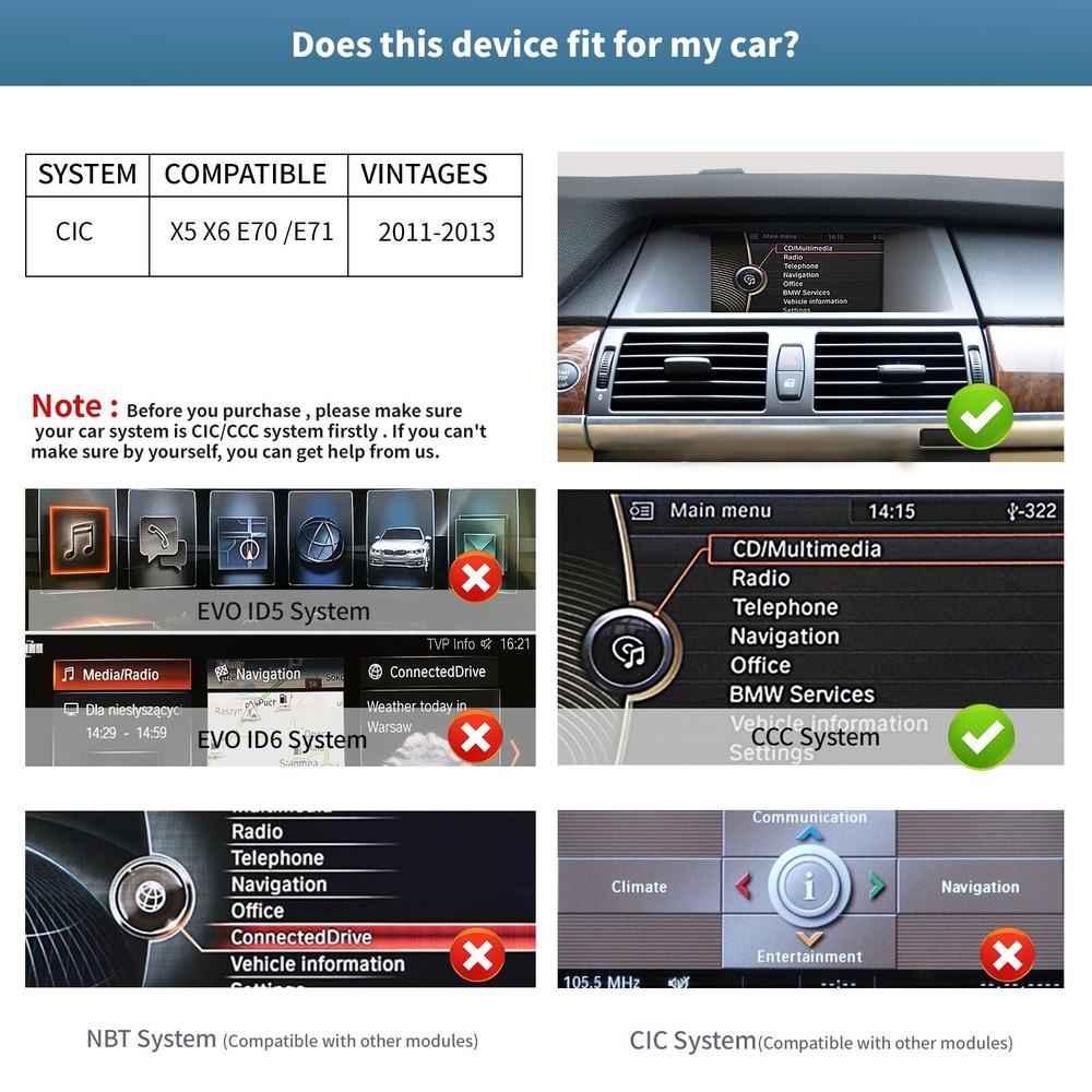 BMW X5 X6 CIC E70 E71 2011-2013 10.25'' Carplay/Android Auto Touchscreen