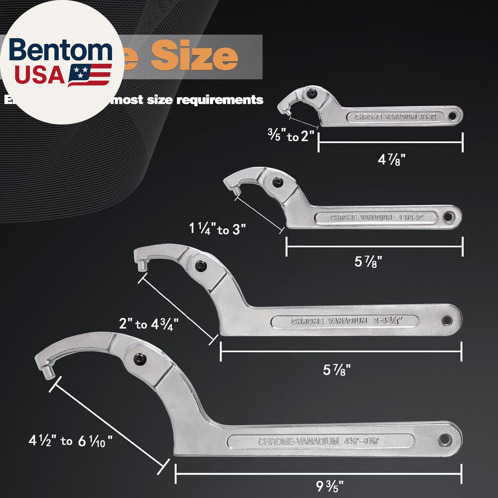 12Pcs Adjustable Spanner Wrench Sets with Replaceable Head, C-Shape Pin Hook Wre