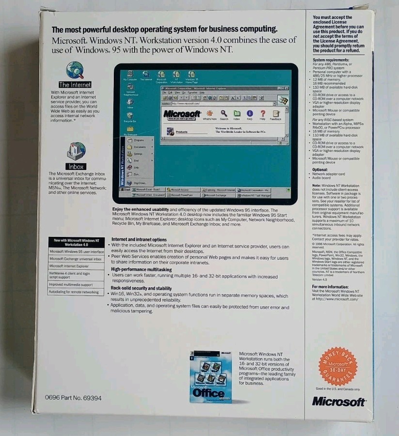Microsoft Windows NT Workstation 4.0 CD Full Version Retail SEALED
