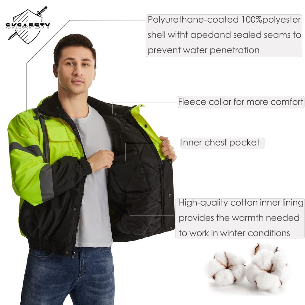 High Visibility Reflective Jackets for Men, Waterproof Class 3 Safety Jacket ...
