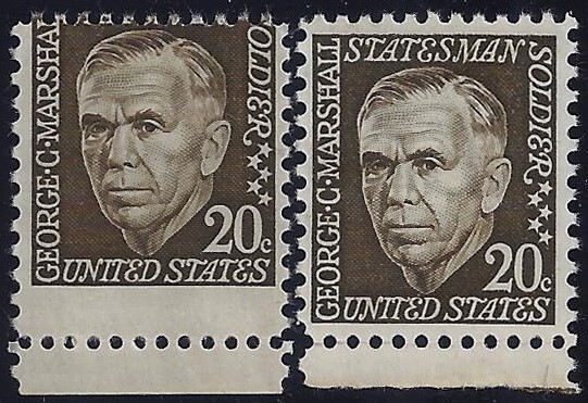 1289 - 20c Bottom Margin Misperf Error / EFO "George C. Marshal" Mint NH