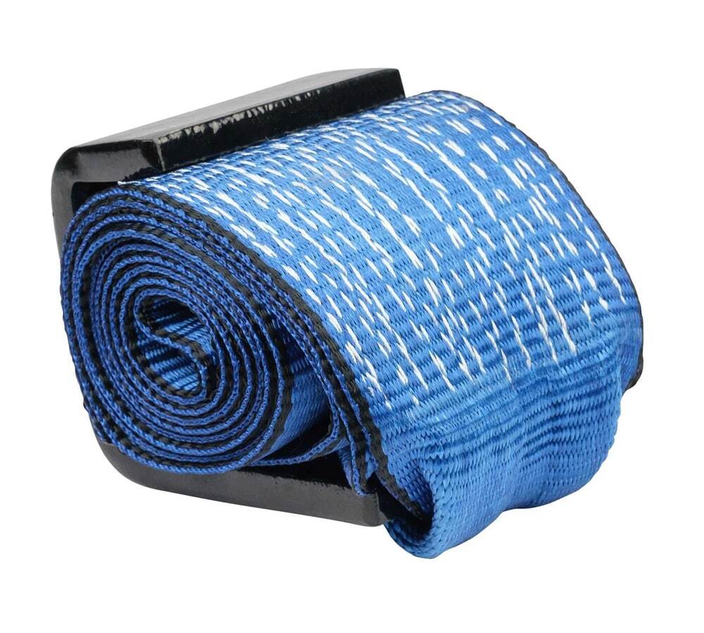 (2 Pack) 4" x 5' Roll off Container Winch Strap w/ Flat Hook - Blue