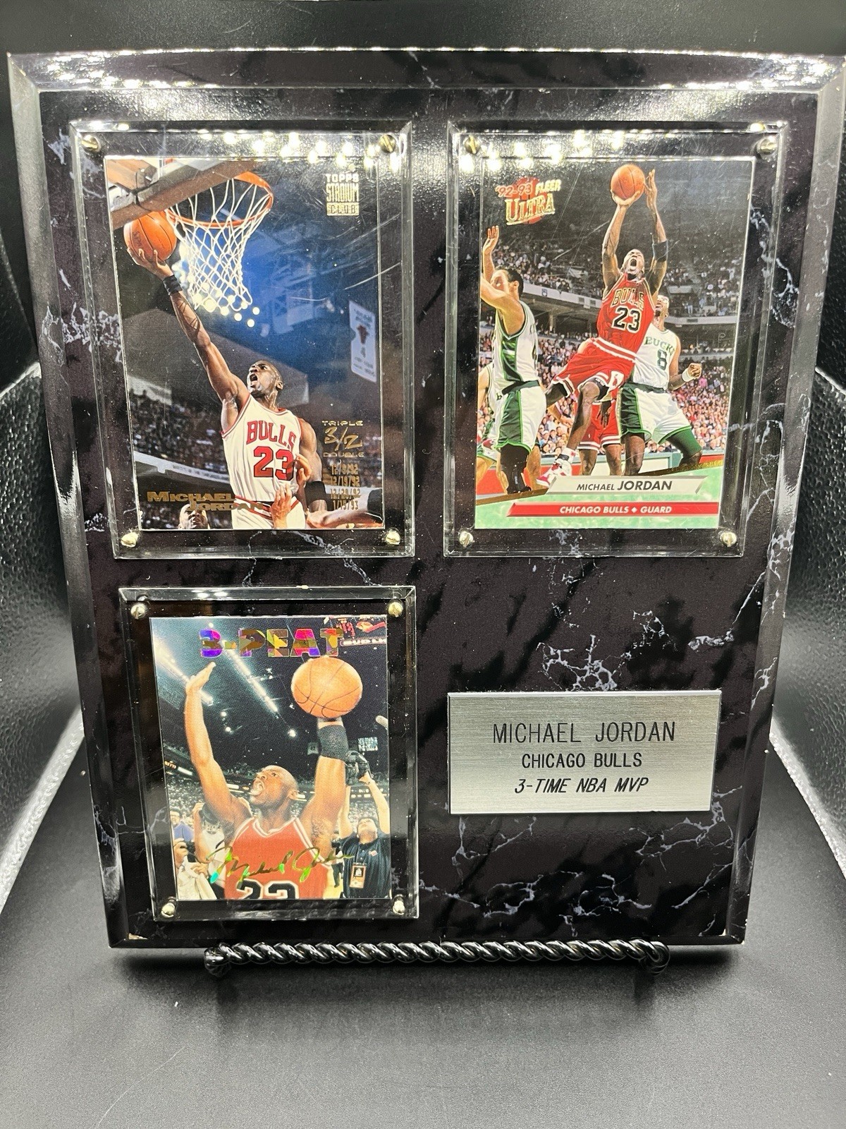 Michael Jordan Chicago Bulls 1993 - 3 Card Plaque-3 Time NBA MVP- 9.5"x8" As Is
