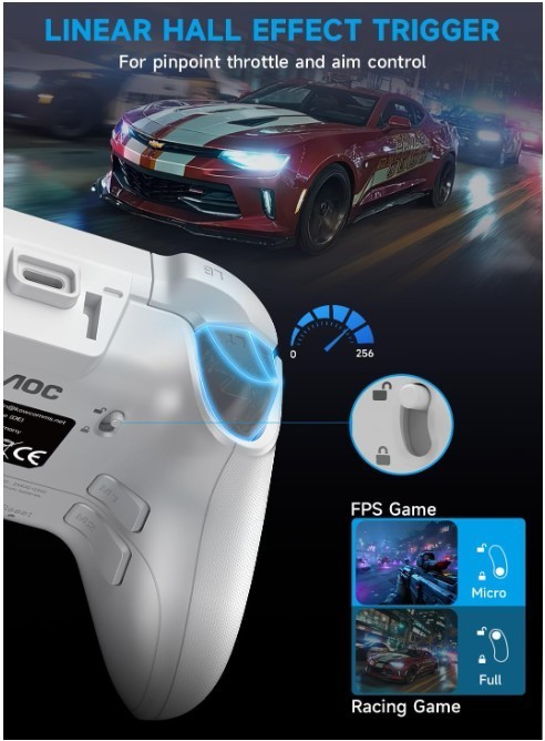 AOC Wireless Game Controller Hall Effect for Switch 2/PC/iOS/Android BLACK