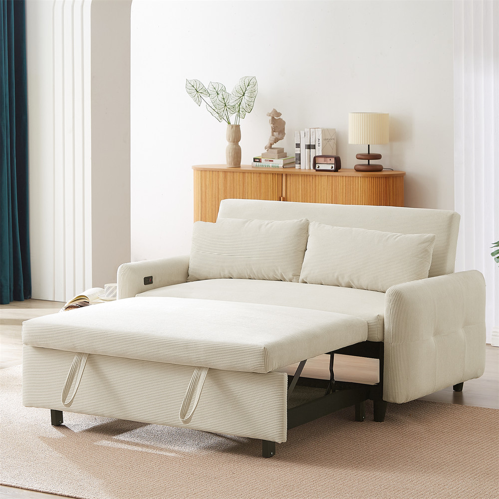 Convertible Sleeper Sofa Bed Loveseat Sofa with Pull Out Bed & USB Ports