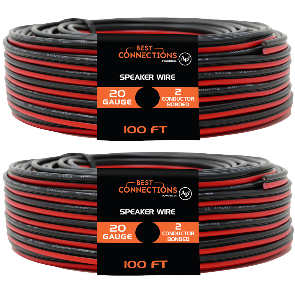 2 Rolls 20 Gauge 100 Feet Red Black Speaker Wire 2 Conductor CCA (200 FT total)