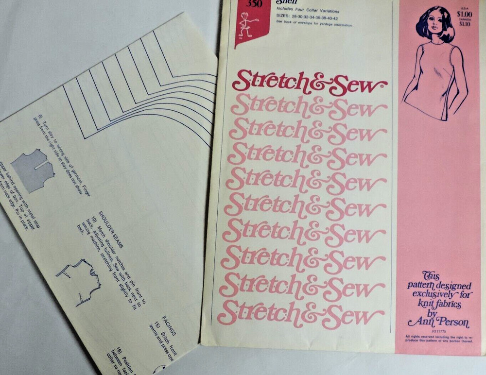 Vntg Stretch & Sew #313 Ladies Basic Shell 4 Collar Opt B: 28 - 42 Pattern FF UC