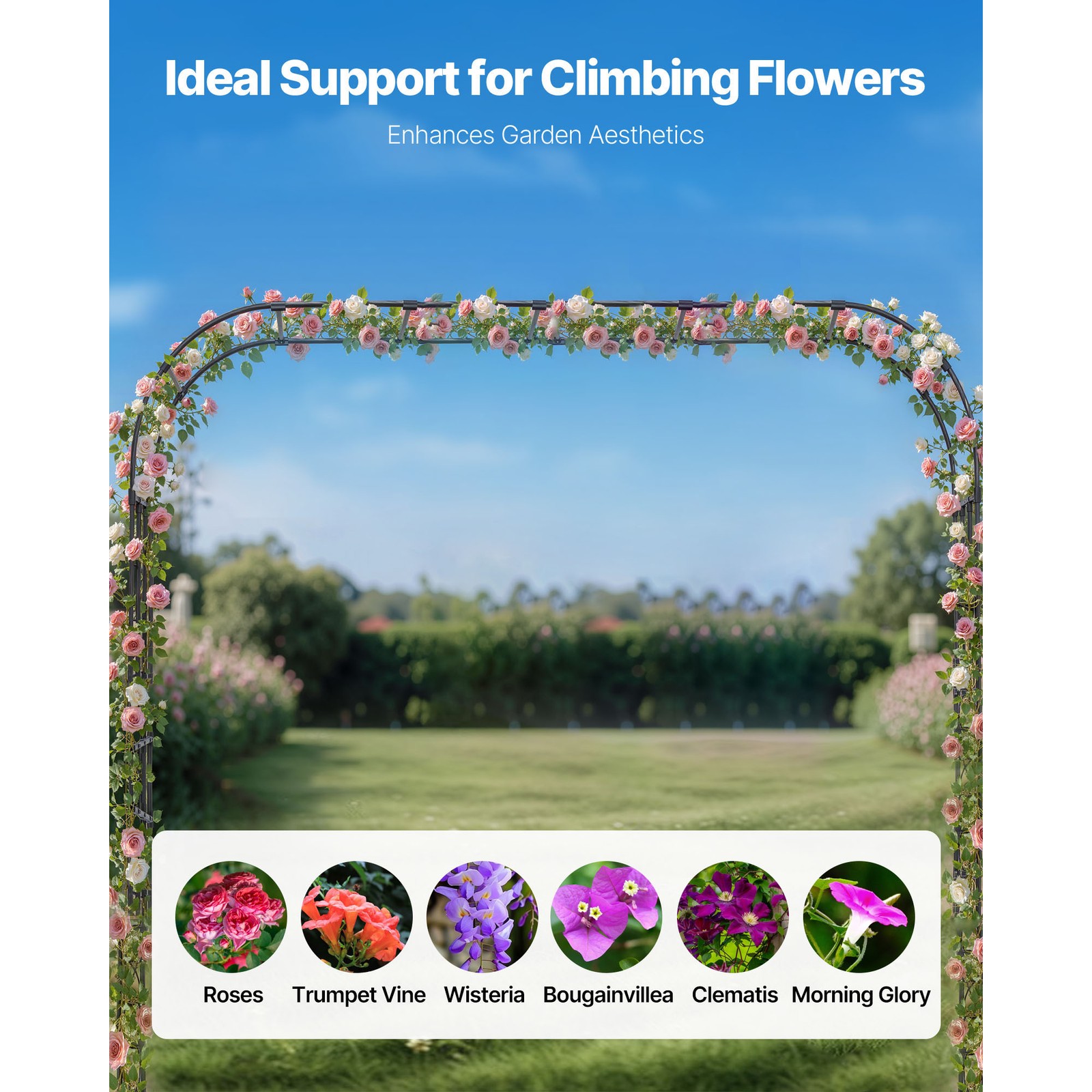 Uimoso Metal Garden Arbor 94.5x126x15.8 in Trellis Climbing Plants and Events