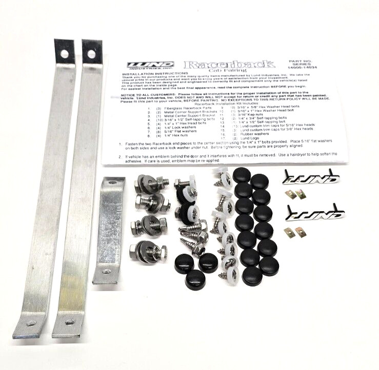 Lund Racerback Bed Cab Fairing Install Hardware Brackets Emblems Screws Caps