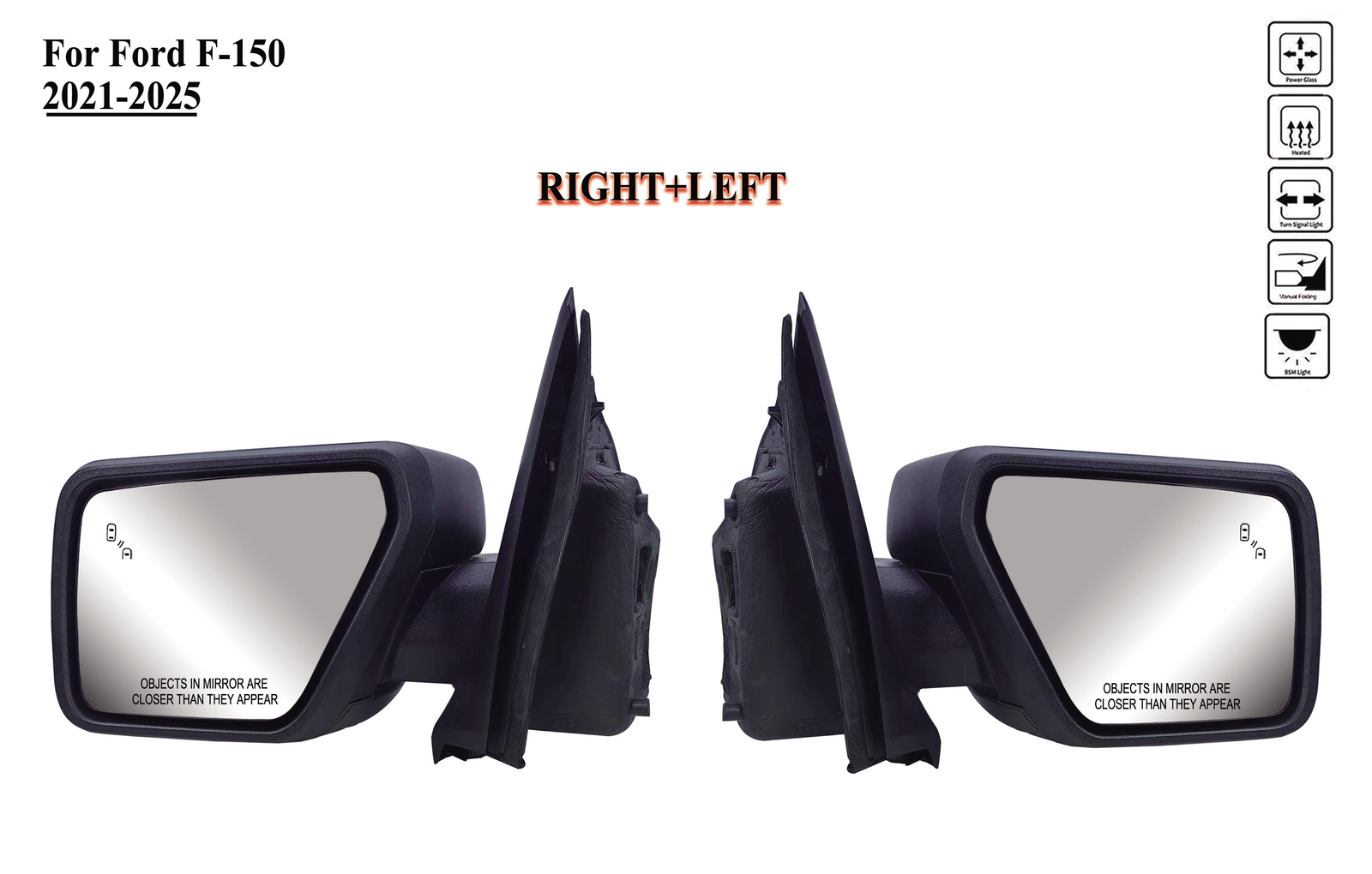 Pair Right+Left Side Mirror With BLIS And Light Manua Fold For 21-26 Ford F-150