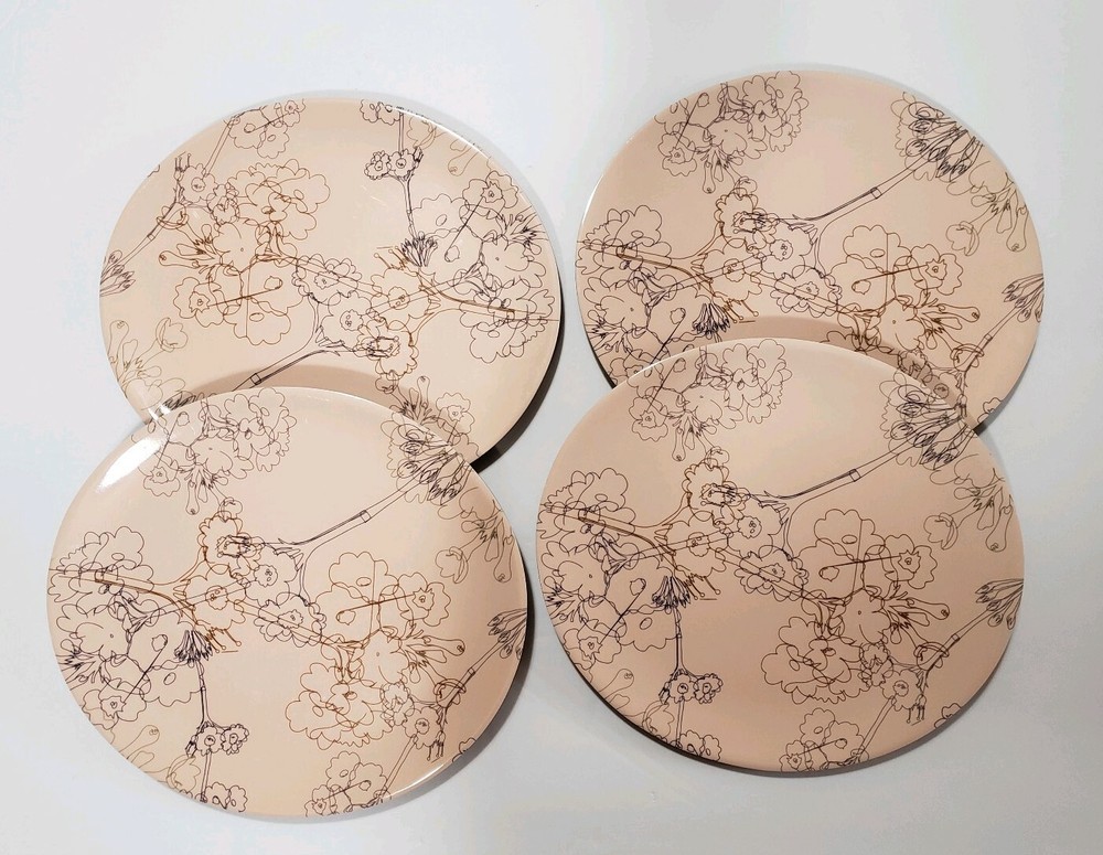 SET/4 INDEPENDENT STUDIES™ Melamine Tan Oval SCRIBBLE TREES PLATES Modern Design