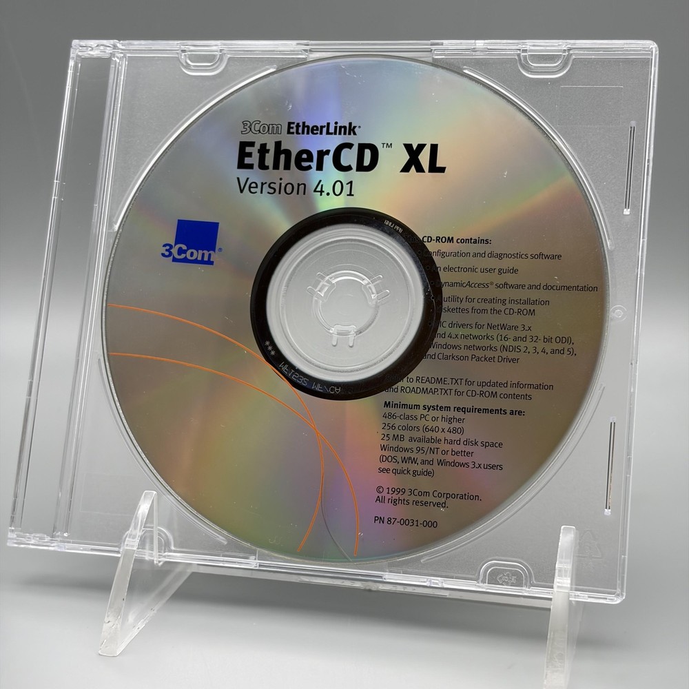 Vintage 1999 3Com EtherLink EtherCD XL Ver 4.01 Drivers Update CD-ROM Software