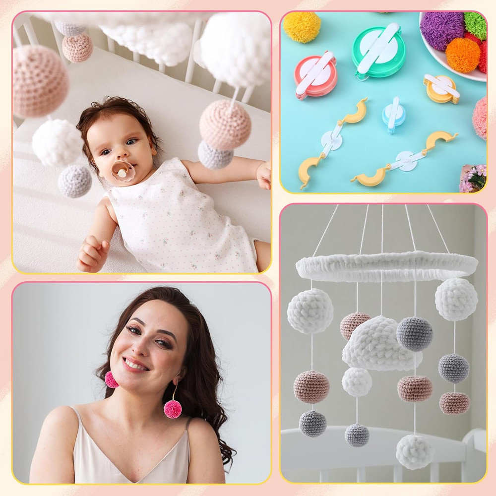 16 Pcs Pompom Makers Yarn 4 Different Sizes Maker Kit Craft Tool Set Fluff Ball