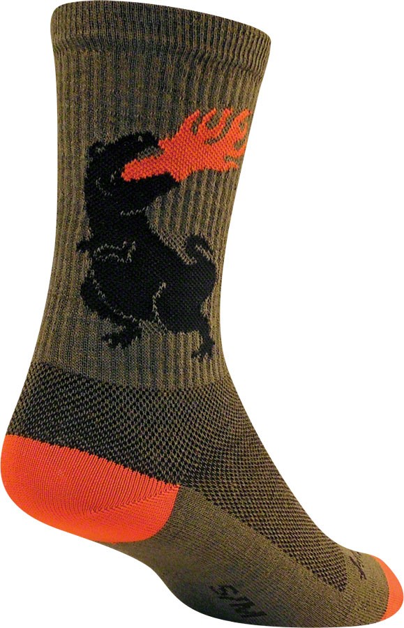 SockGuy Dinosaur Wool Socks - 6" Crew Socks Large Green