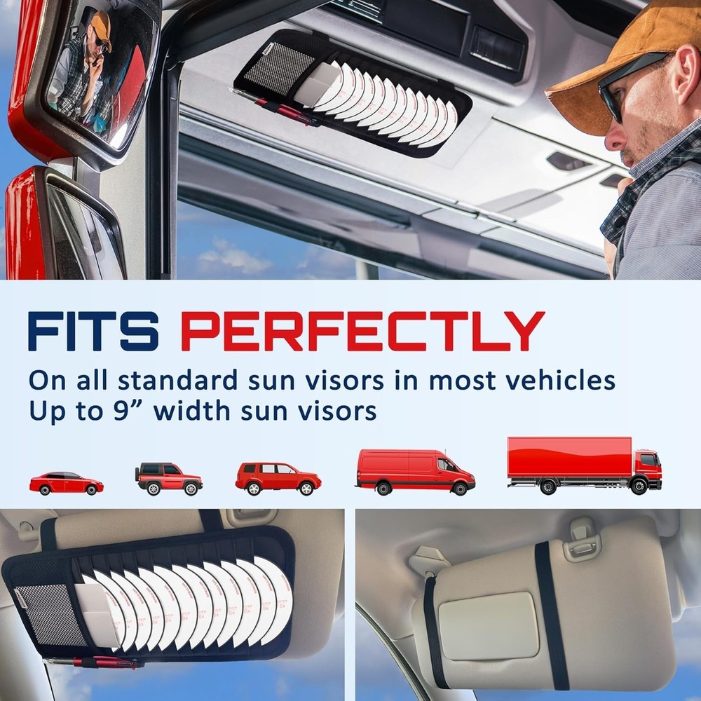 Universal Car CD Organizer for Visors with Multiple Storage Pockets Black