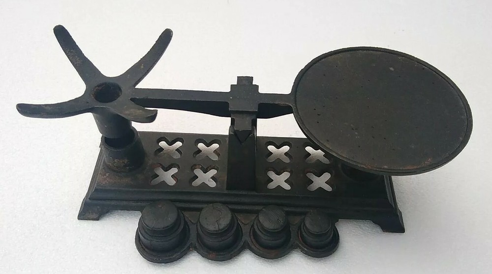Small Cast Iron Balance Scale Marked J. W. Missing Plate