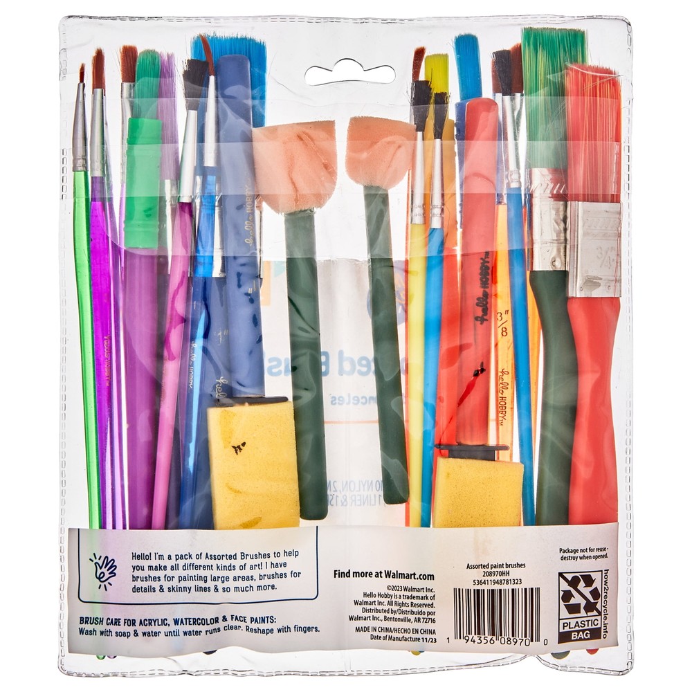 Hello Hobby Assorted Paint Brushes, 25 Count