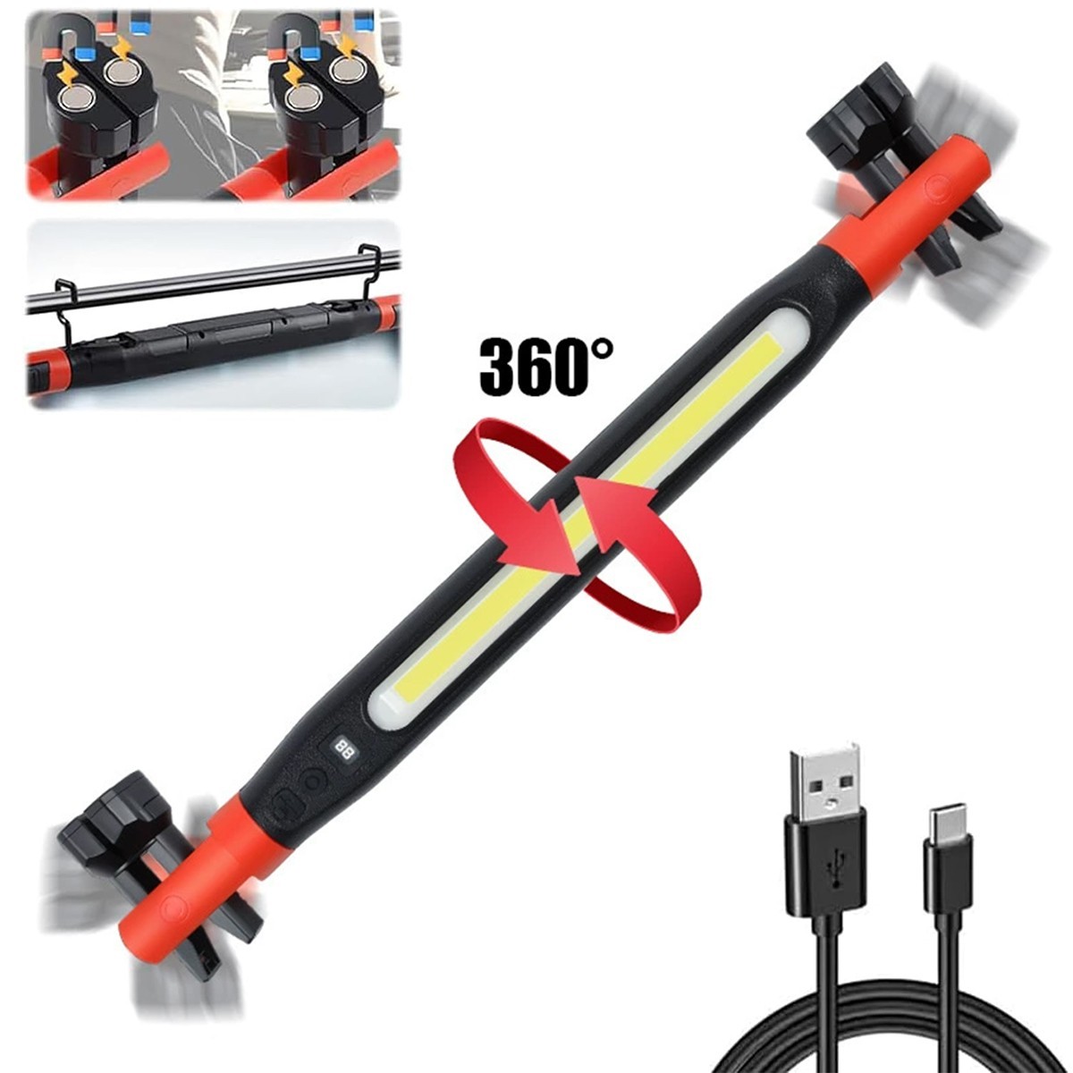 Under Hood Work Light Bar LED Magnetic Light with Hooks Cordless Rechargeable