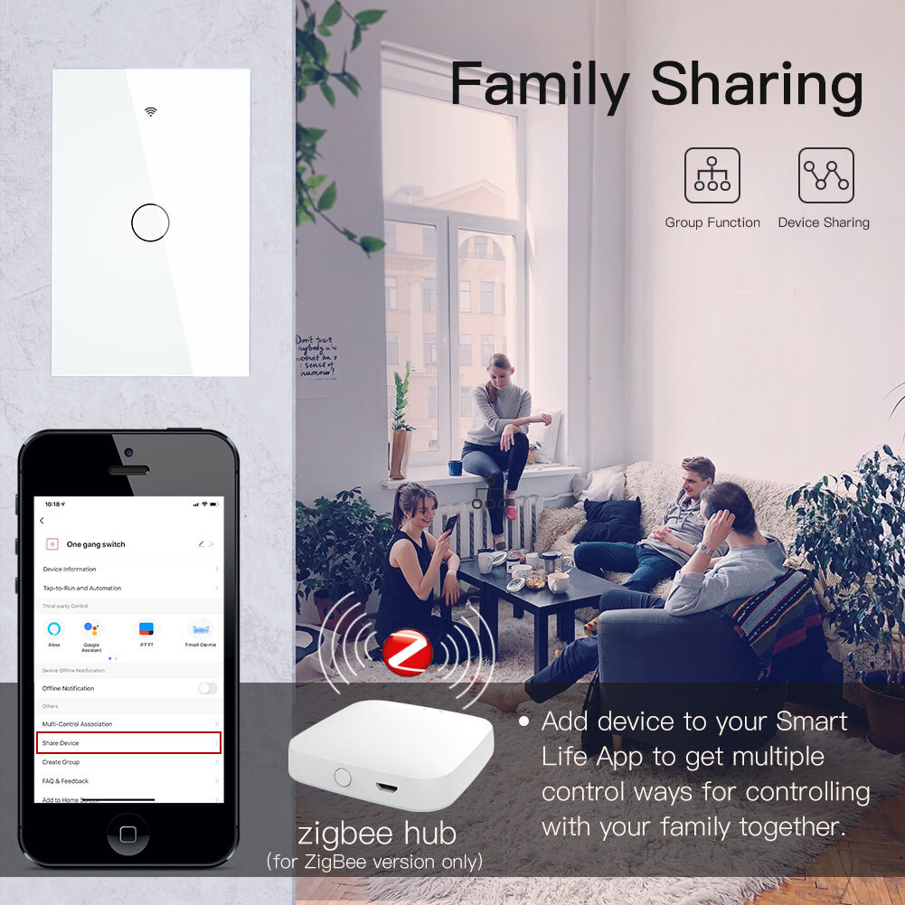 MOES ZigBee Smart Light Switch Wall Touch Glass Panel Alexa Google APP Control