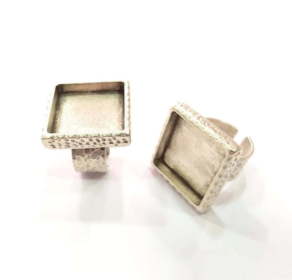 Square Ring Blank Setting Cabochon Base inlay Bezel Adjustable Antique Silver