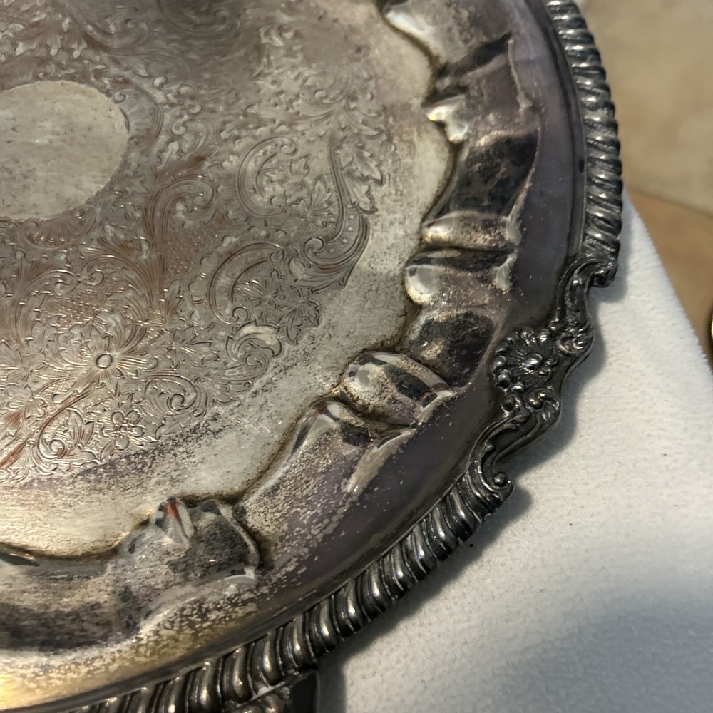 1875 Handled Sheets Rockford S Co Silverplated Serving Tray Ornate Scallop 14.5"