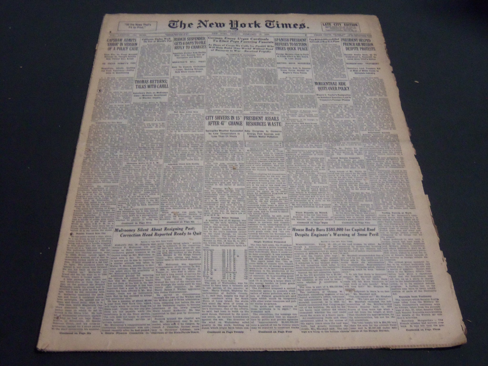 1939 FEBRUARY 17 NEW YORK TIMES - SPANISH PRESIDENT REFUSES TO RETURN - NT 6834