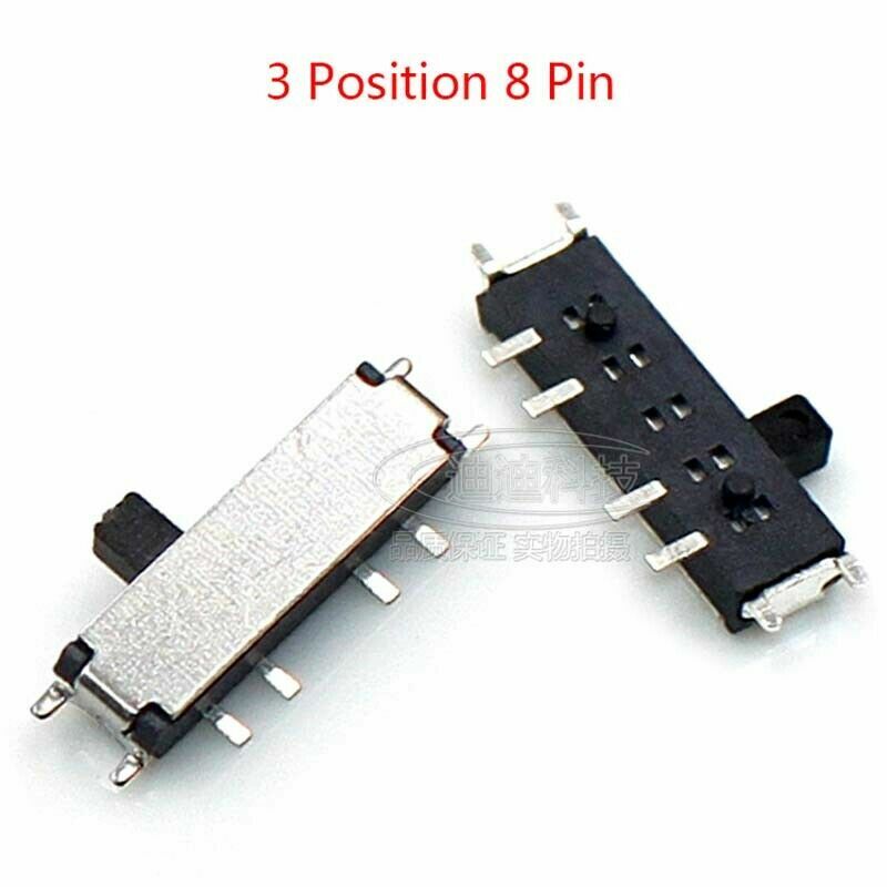 Micro Slide Switch 3 Position 8 Pin Mini SMD Switch PCB Panel Mount 1.5mm Handle