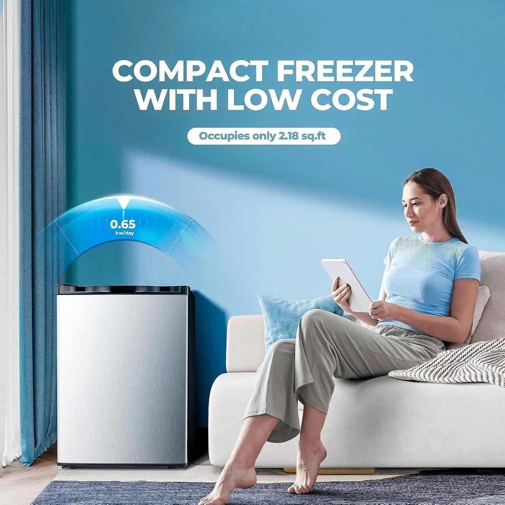 Electactic 2.1 Cu.ft Small Freezer, Mini Upright Freezer with 7 Adjustable Th...