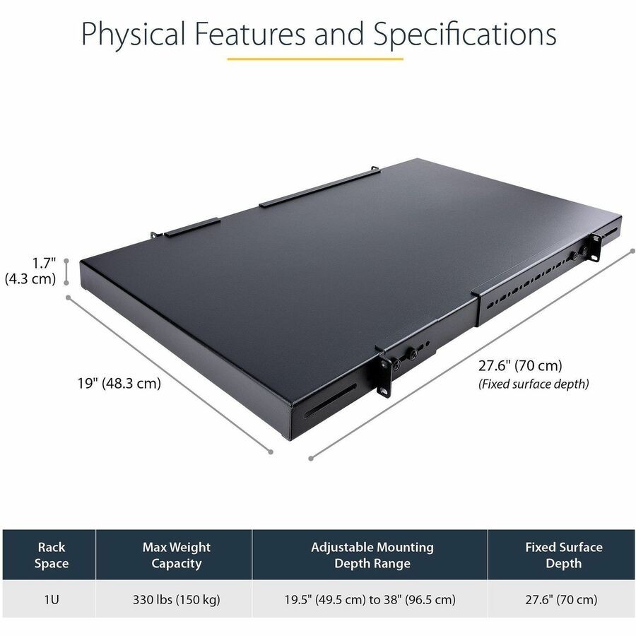 StarTech ADJSHELFHD 1U Adjustable Rack Mount Shelf 175lbs