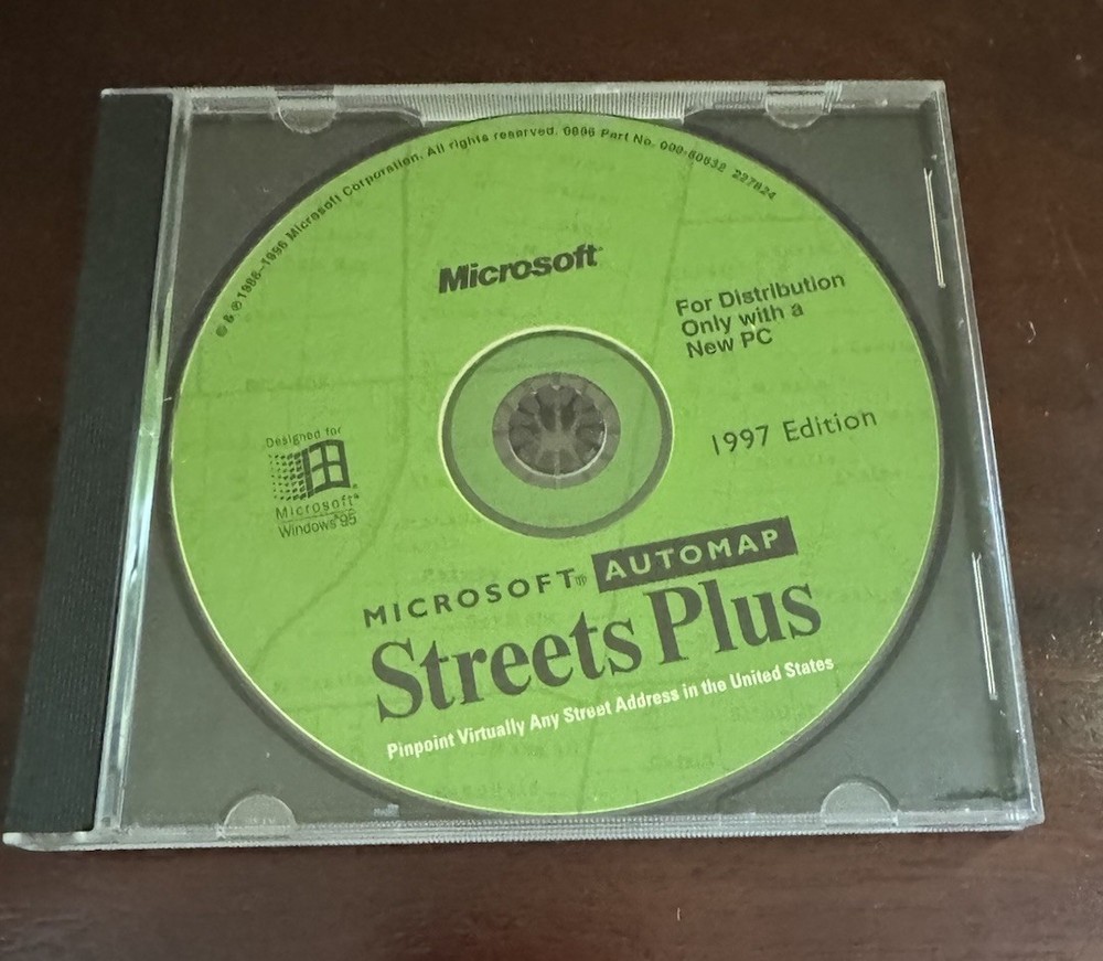 Microsoft AutoMap Streets Plus 1997 CD-ROM Windows 95 Vintage Map Software