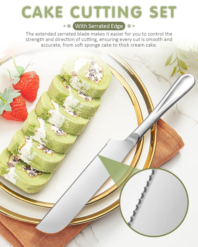2-Piece Silver Premium Cake Cutting Set Exquisite Knife Server Spatula