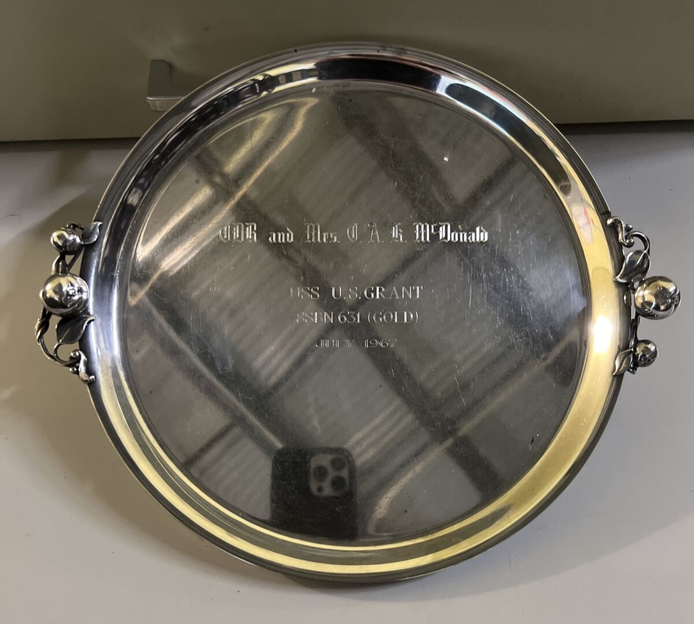 1967 USS US Grant Nuclear Submarine Webster Wilcox Intl Silver Plate Round Tray