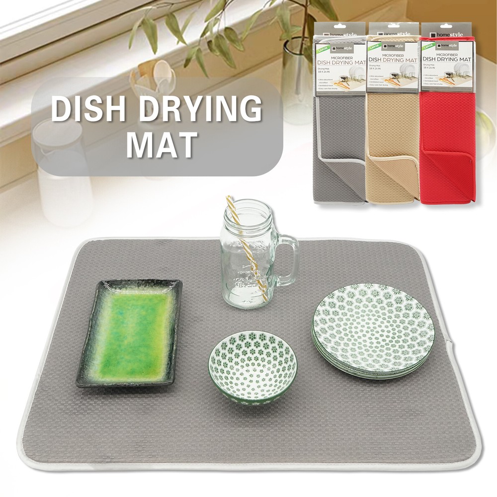 Dish Mat Drying Kitchen Mat 24" x 18" Reversible Microfiber Dish Drying Mat