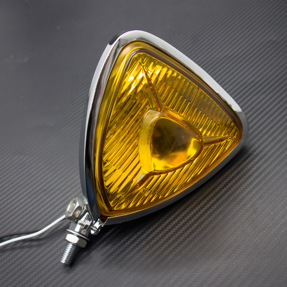 Chrome Motorcycle Triangle Headlight Lamp Flat Back For Harley Chopper Bobber