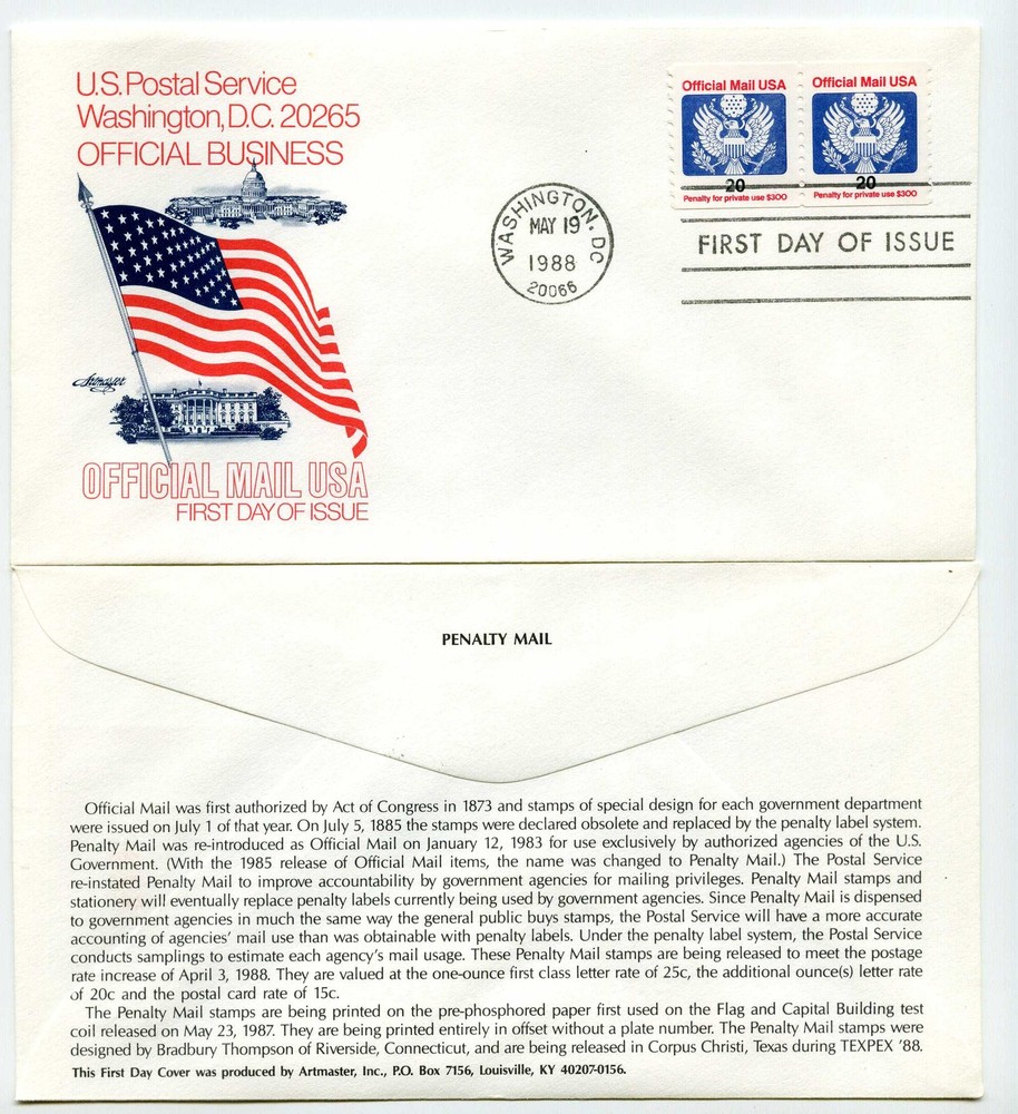 O138B 20 cent Official Artmaster, pair, FDC
