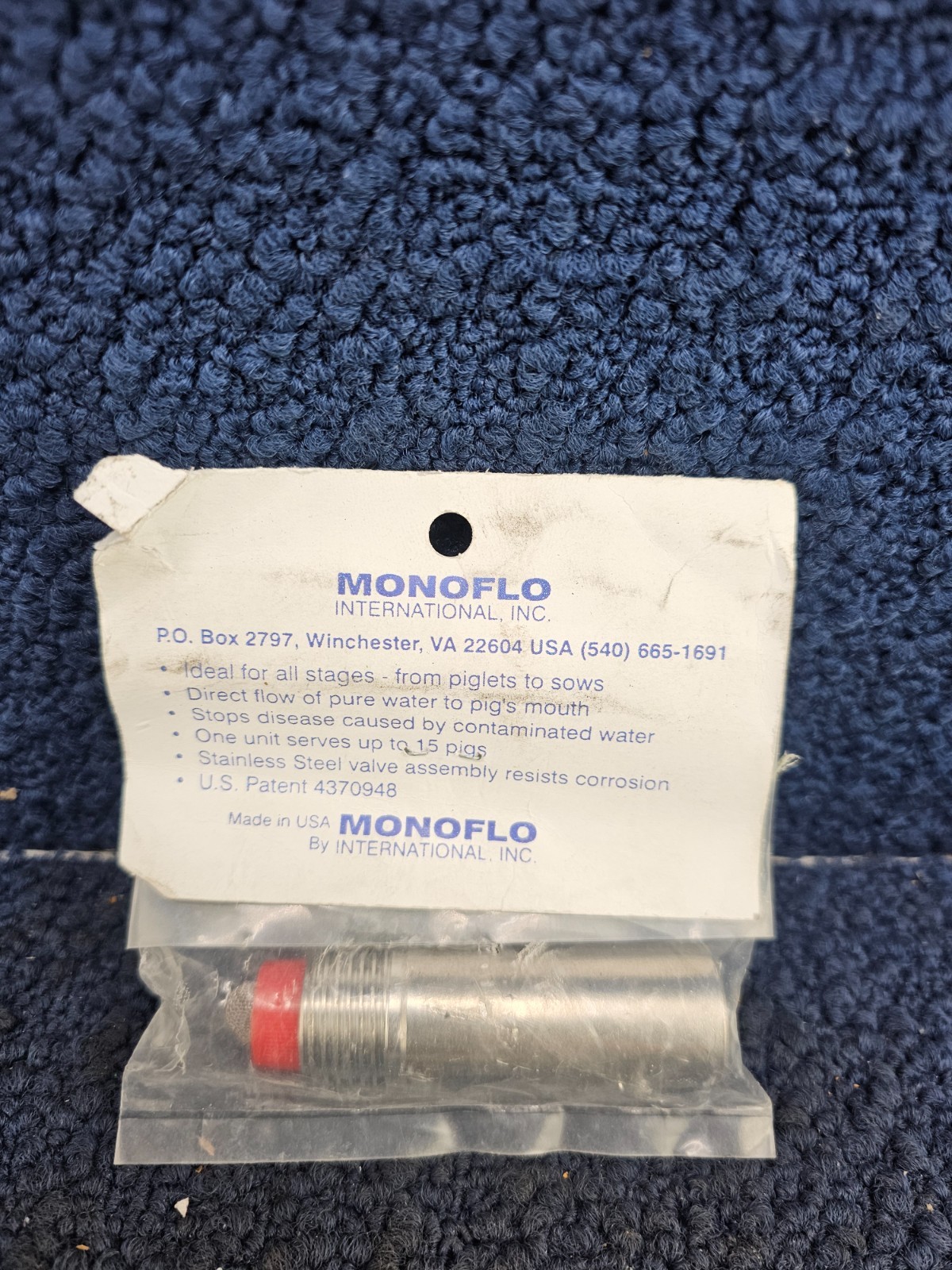 (QTY 3) MONOFLO 3511-02-000: 1/2" All Stainless Steel Nipple Drinker