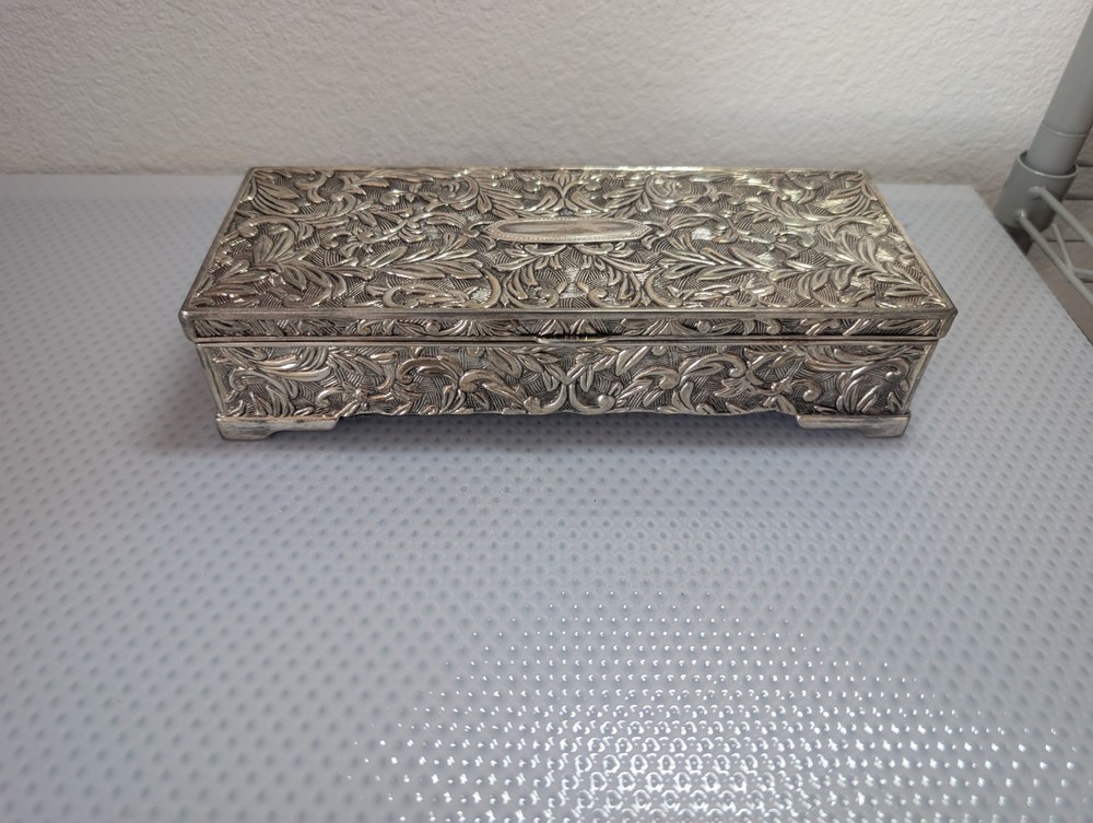 Godinger Silver Plated Oblong Jewelry Box with Mirror and Compartments