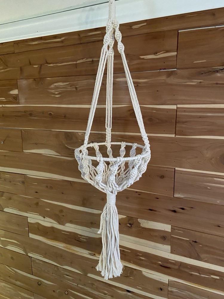 Macrame Ivory Plant Hanger With Ring 30”