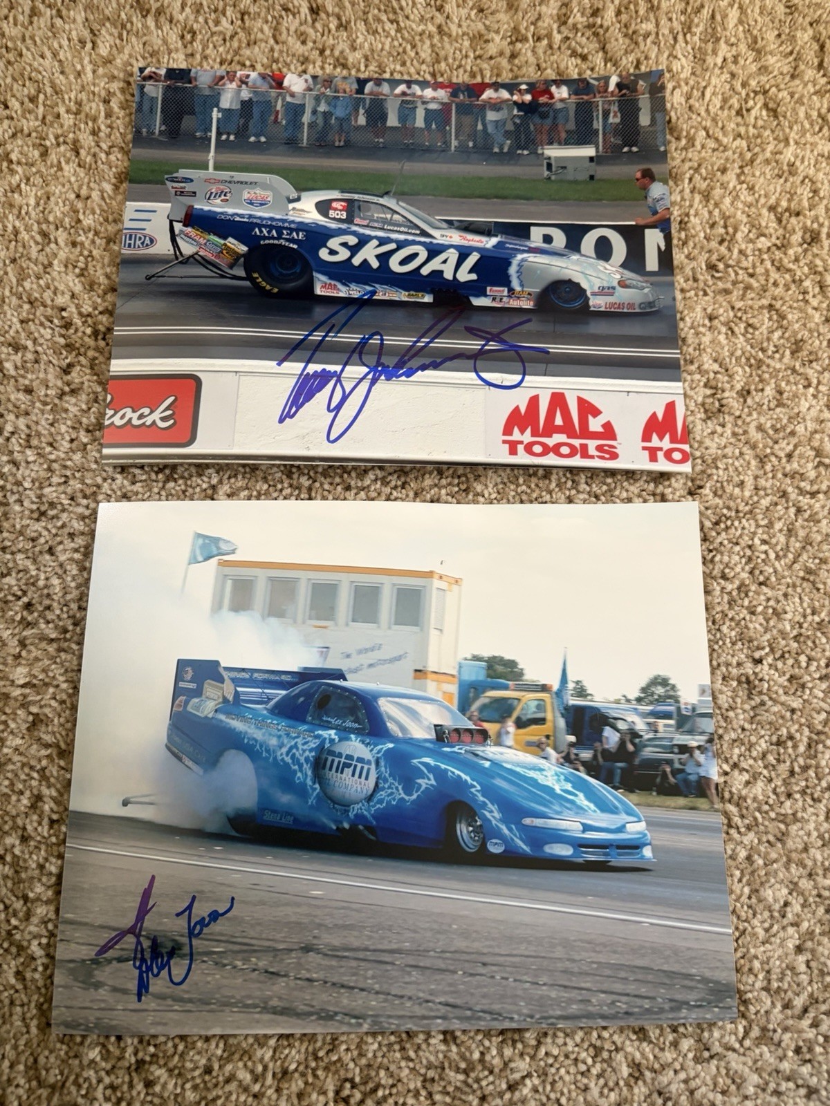 Authentic Autographed 8x10 Lot Of 12 NHRA Photos-Beckman, Capps, Hagan, Etc
