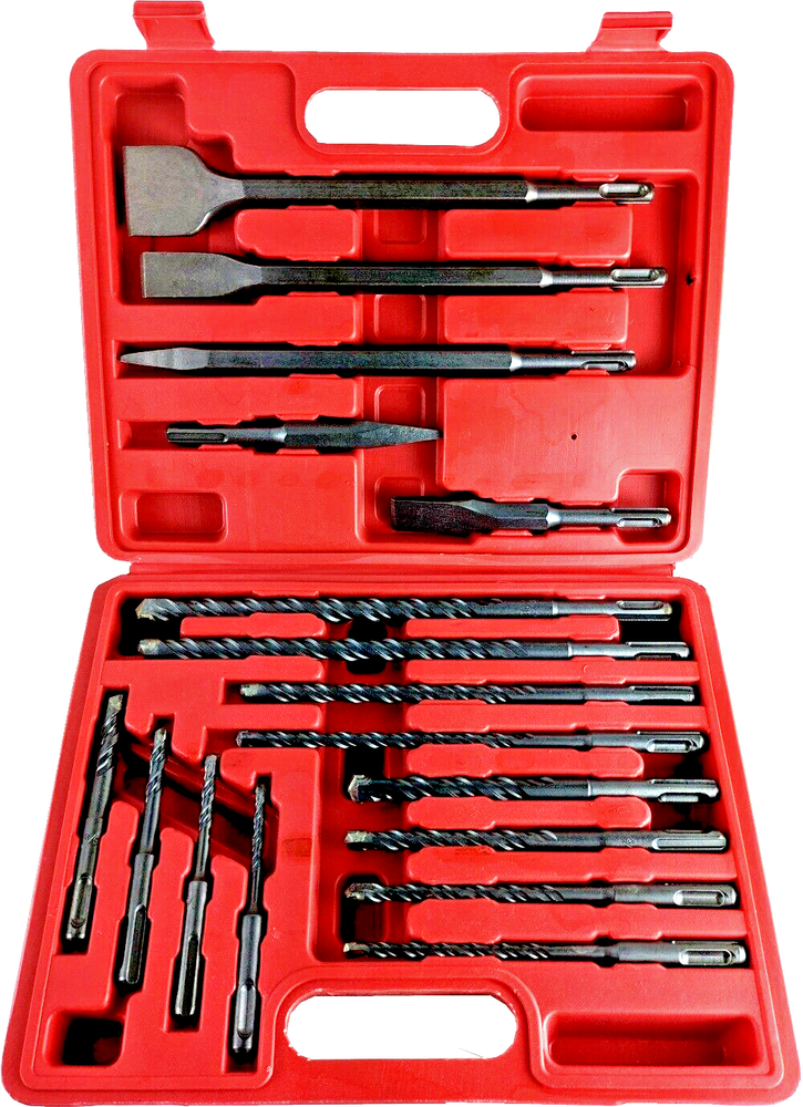 17 PC SDS PLUS ROTARY HAMMER BITS DRILL BIT & CHISEL GROOVE CONCRETE With CASE