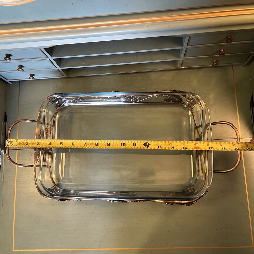 MARINEX Brazil, Glass & Copper Rectangular Buffet, Casserole Dish Serving Tray