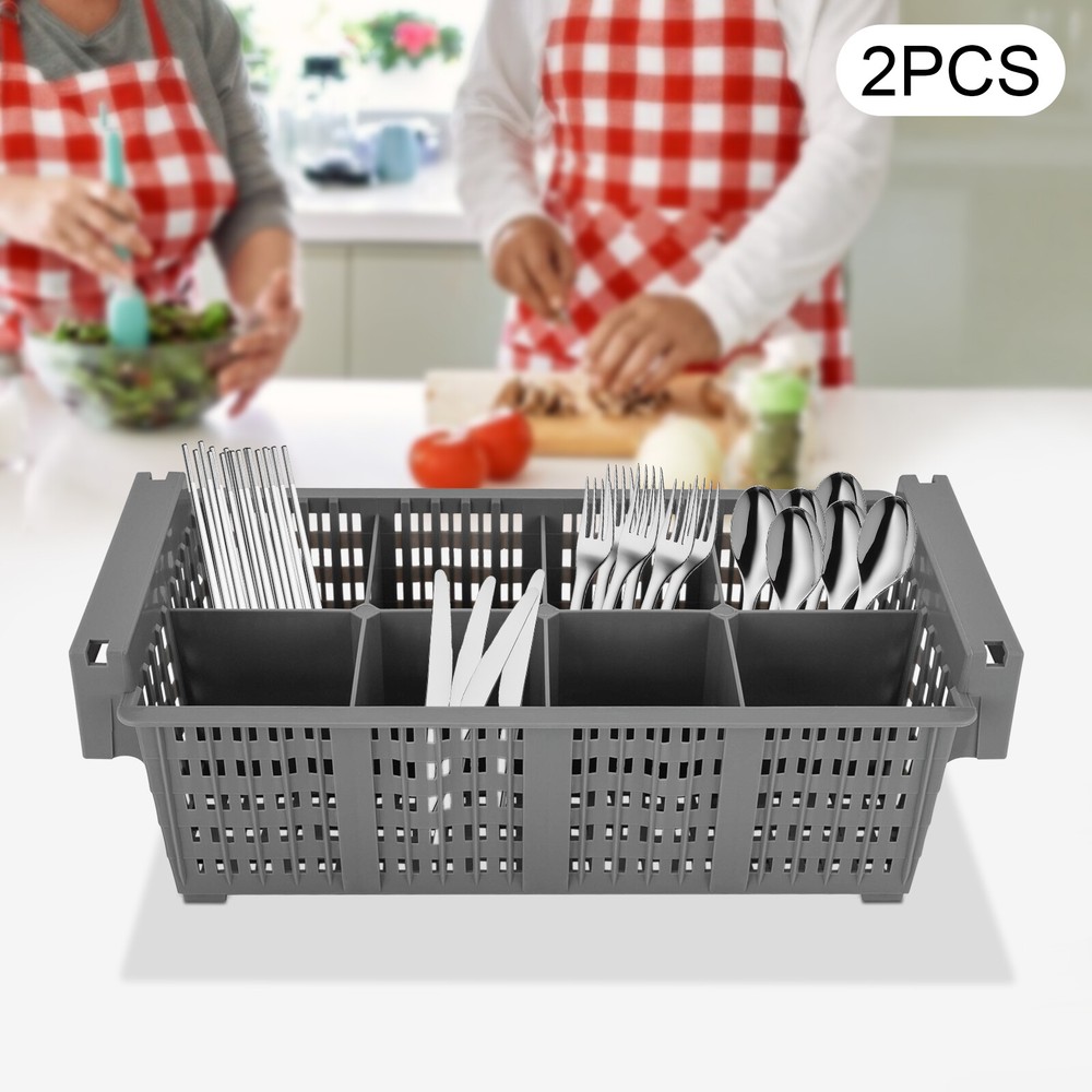 2pcs Flatware Set in PP Buffet 8 Compartments Flatware Drying Container