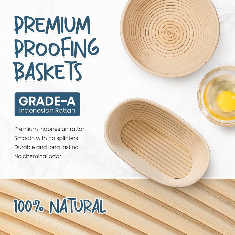 Dough Proofing Basket Set for Perfect Sourdough - Includes Baking Essentials