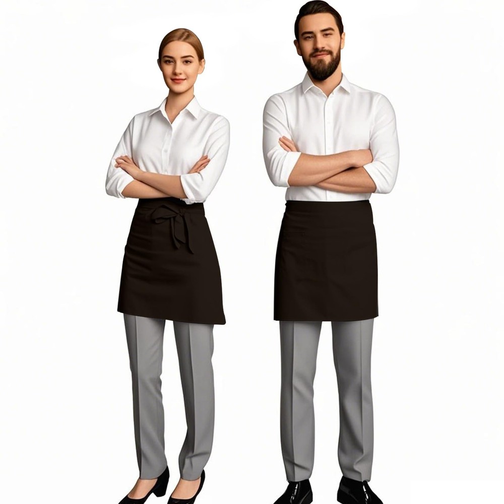 2 Pack Server Apron, Black with 3 Pockets | Waitress Uniform for Work