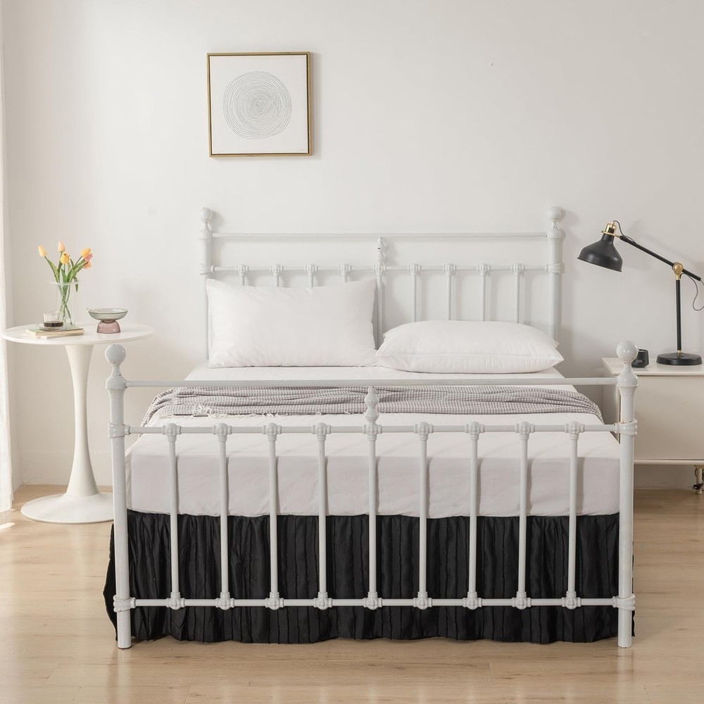 King Size Ruffled Bed Skirt 18" Drop Split Corner Striped Boho Tufted Platform