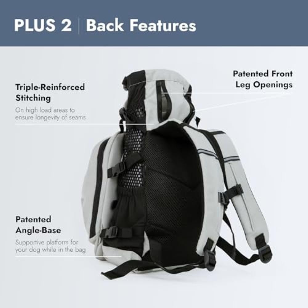Plus 2 - Small, Light Grey - Ideal for Dogs 13-16” Long - Adjustable, Backpac...