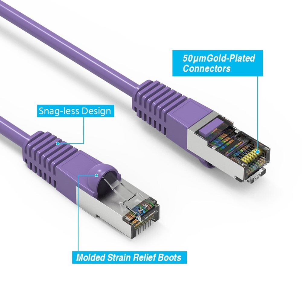 3FT Cat5E RJ45 Network LAN Ethernet FTP Shielded Patch Cable Copper Wire Purple